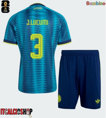 Colombia Jhon Lucumi #3 Seconda Maglia Bambino Mondiali 2026 Manica Corta (+ Pantaloni corti)